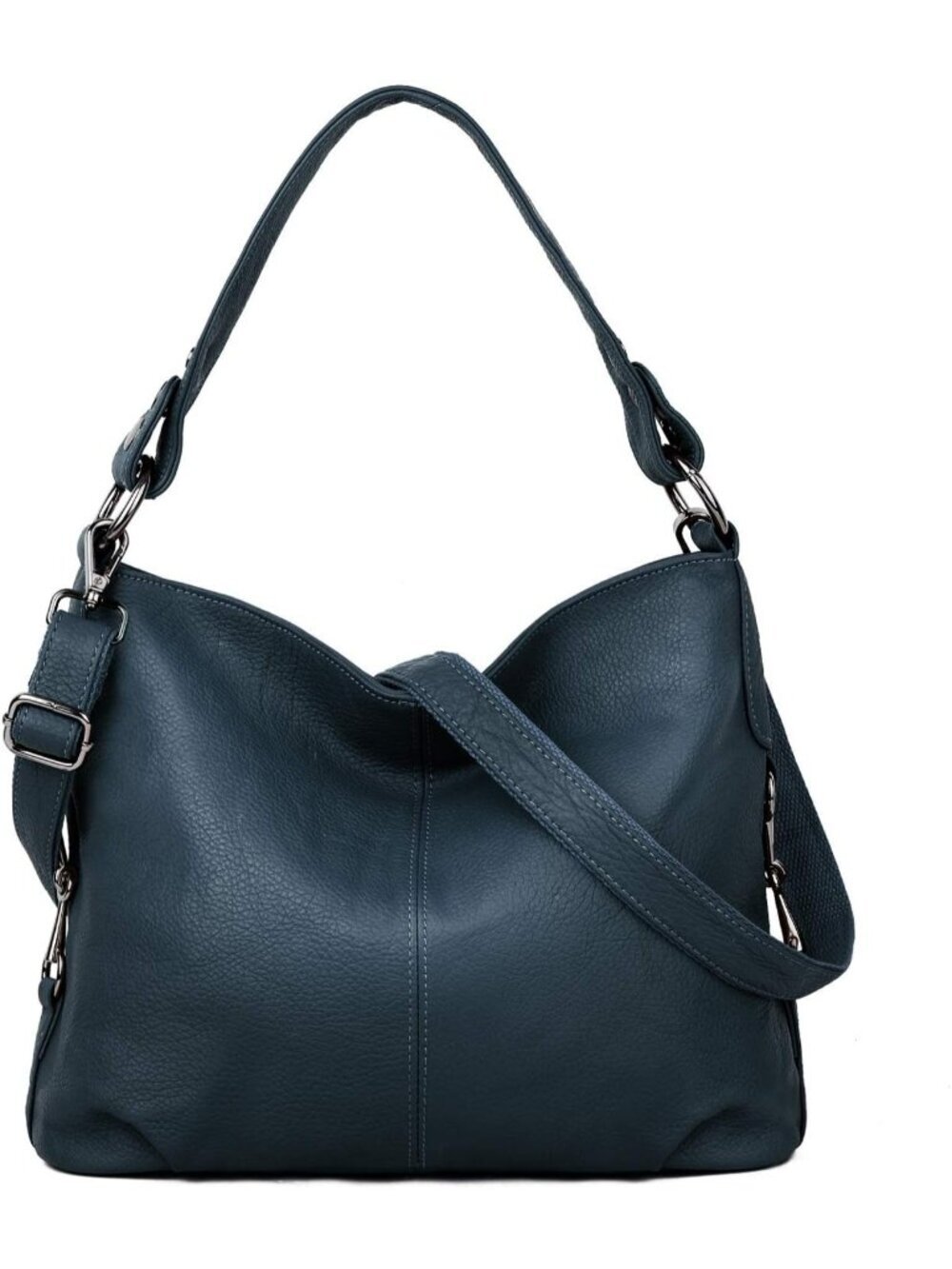 Women's Navy Blue Genuine Leather Bag Slouchy Purse Crossbody Bag Zipper Pocket